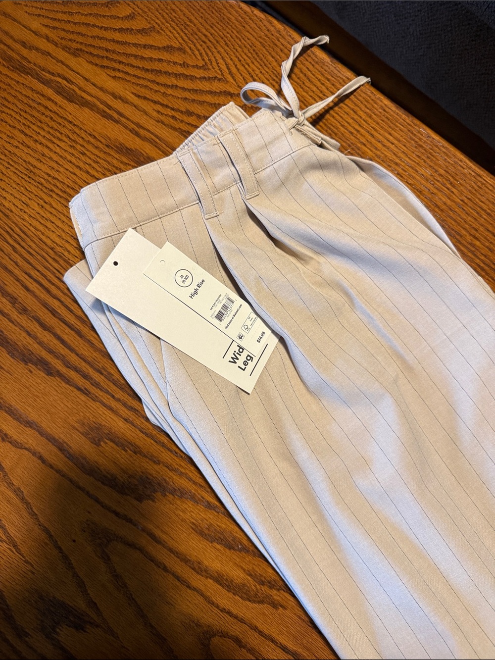 No Boundaries Beige Pinstripe Drawstring Wide-Leg Pants